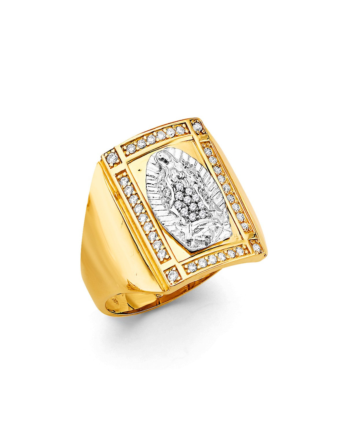 14K Two-Tone Gold 2T Guadalupe Men's CZ Ring (RG-3501)