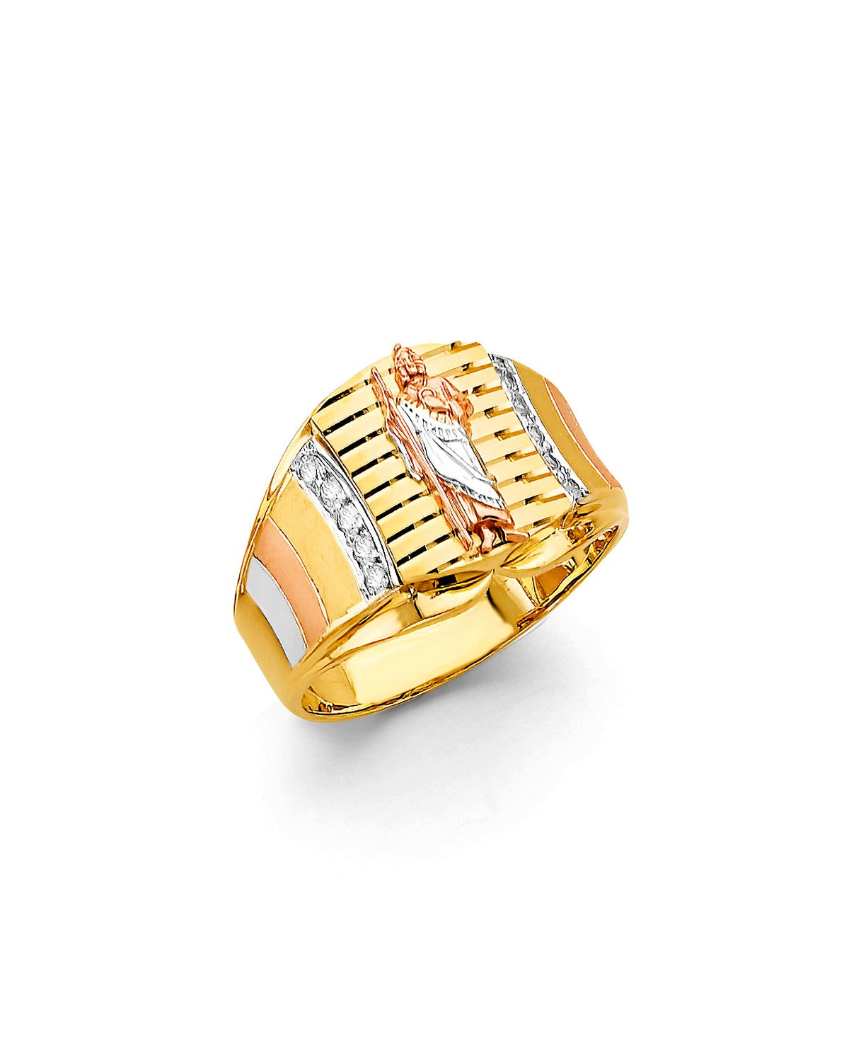 14K Tri-Color Gold 3C St. Jude Men's CZ Ring (RG-3502)