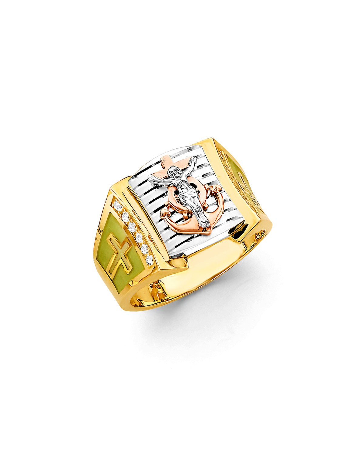 14K Tri-Color Gold 3C Anchor Men's CZ Ring (RG-3507)