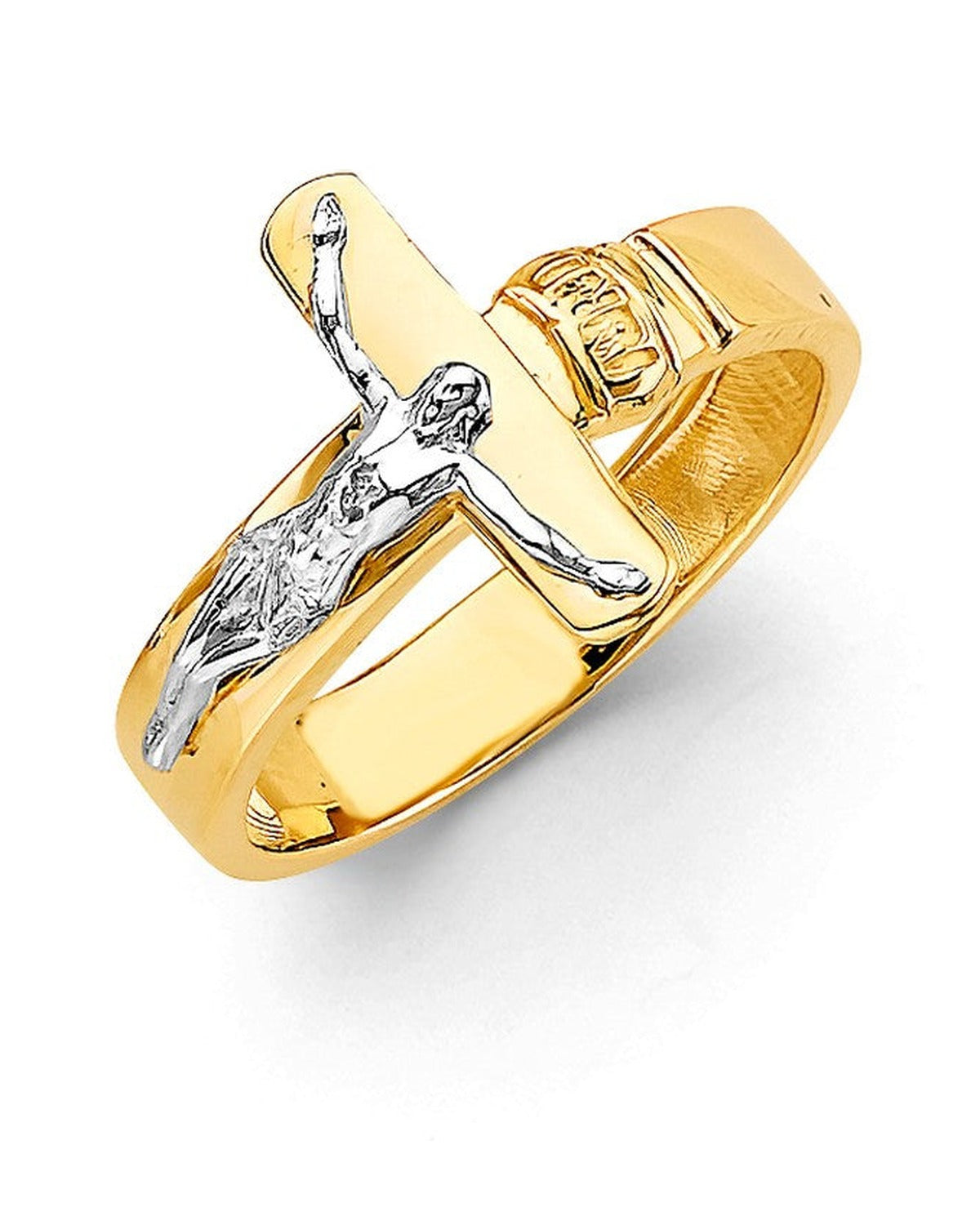 14K Two-Tone Gold 2T Cross Men's Ring (RG-3510)