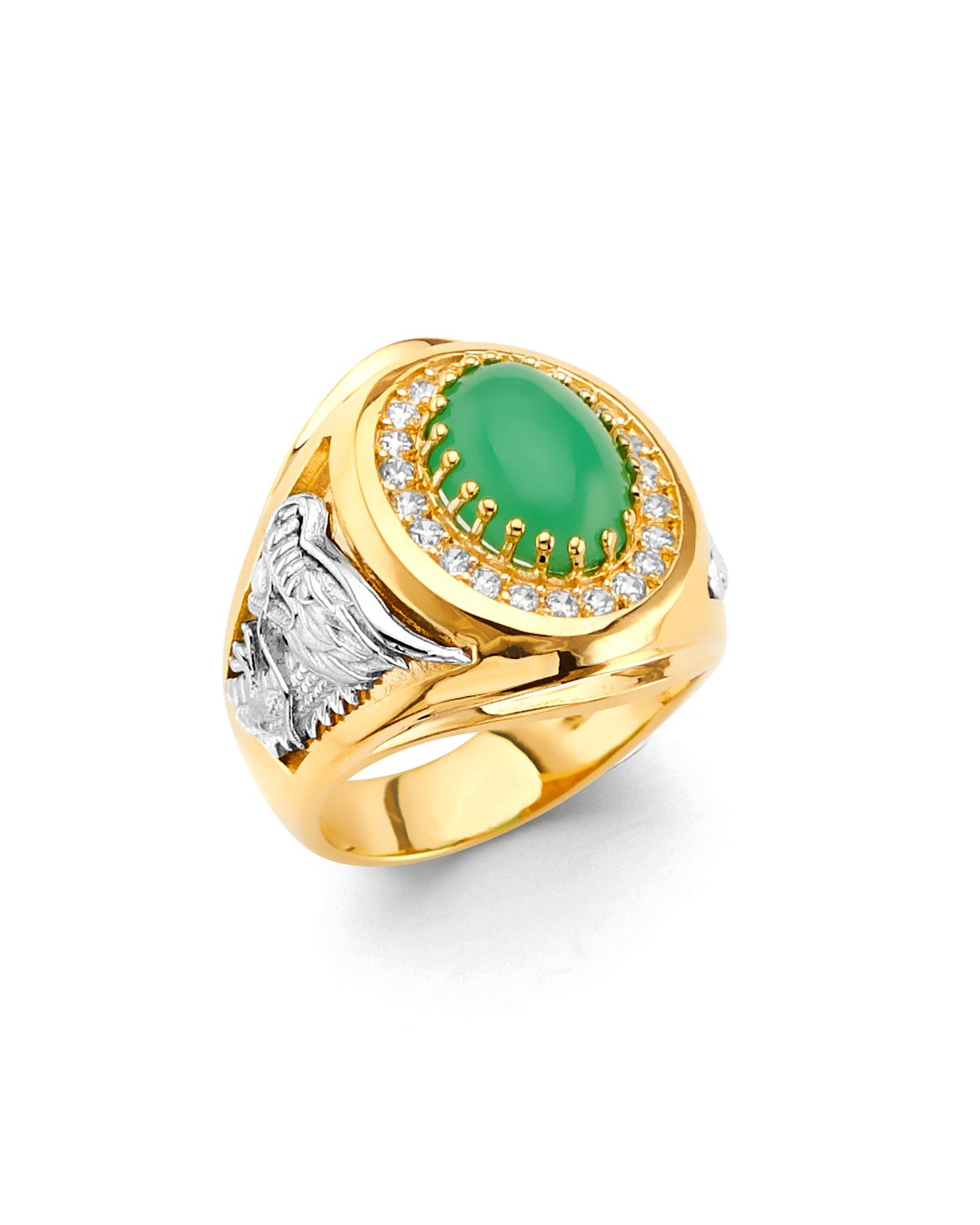 14K Two-Tone Gold 2T Jade Men's CZ Ring (RG-3514)