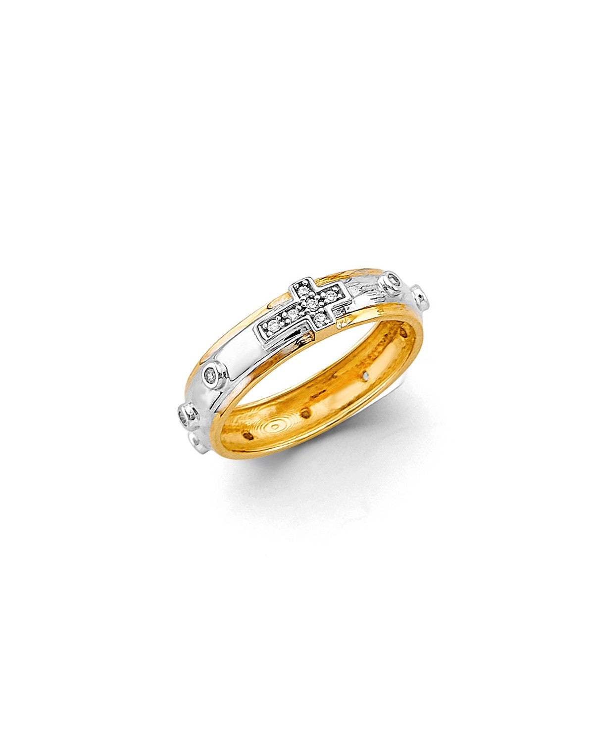 14K Yellow Gold 2T Eternity Rosary Band with Cross (RS-0021)