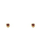 14K Yellow Gold 3mm Heart CZ Bezel Screw Back Stud Earrings (FEB) (ST-0201-02)