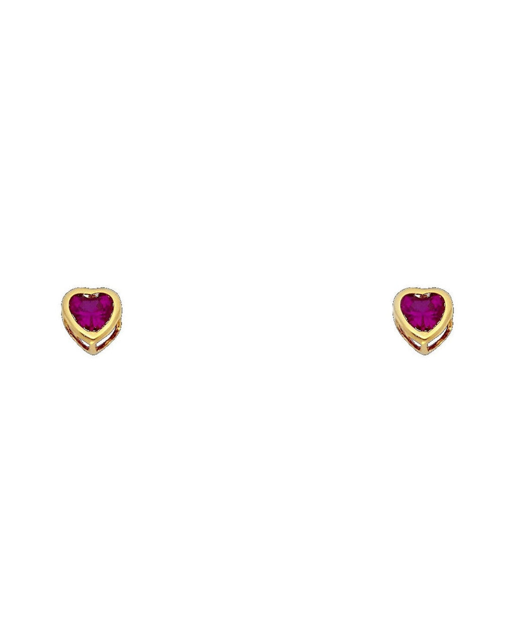 14K Yellow Gold 4mm CZ Heart Bezel Screw Back Stud Earrings (JUL) (ST-0202-07)