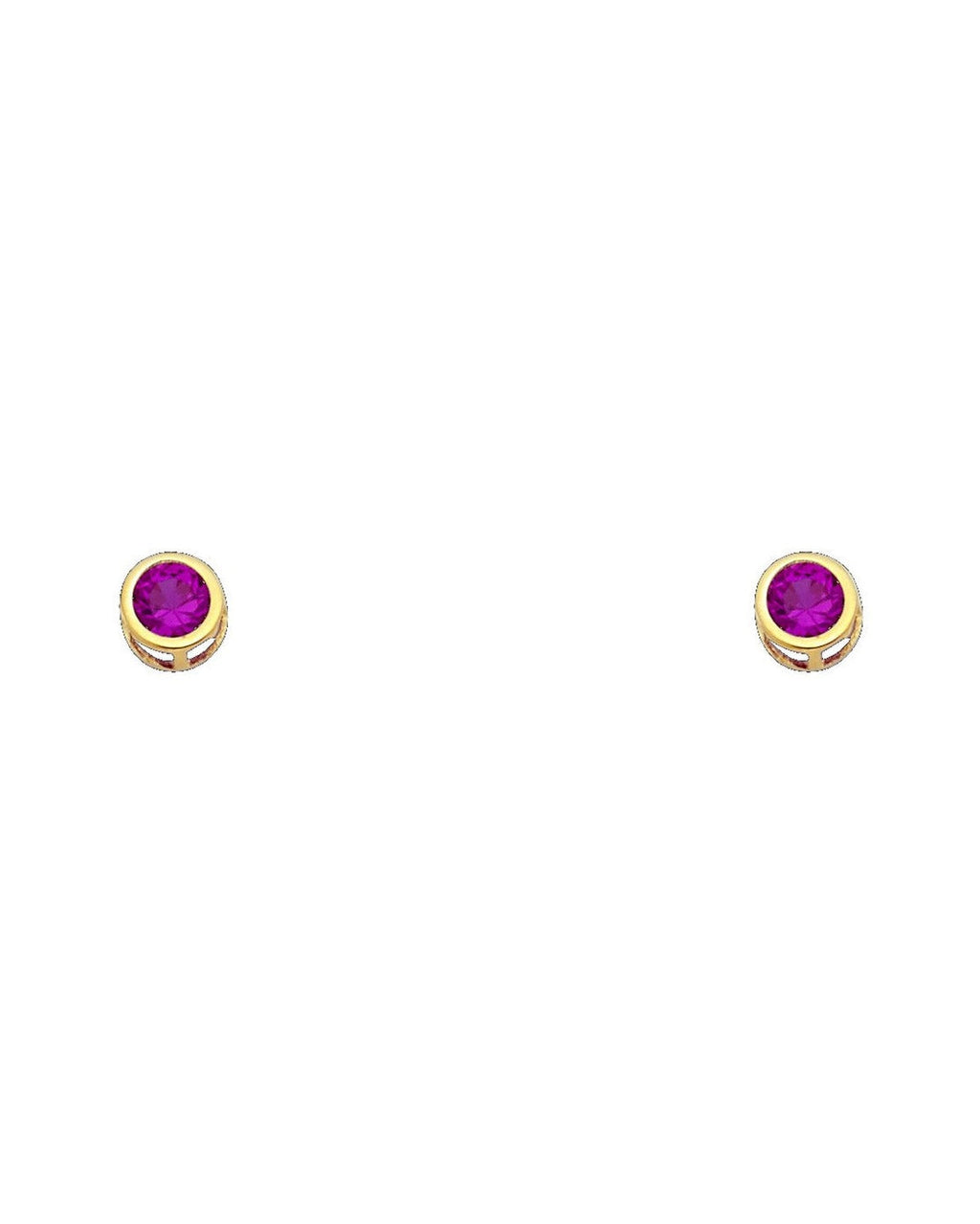 14K Yellow Gold 4mm Round CZ Bezel Screw Back Stud Earrings (JUL) (ST-0203-07)