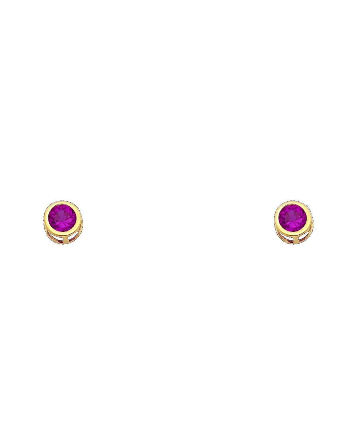 14K Yellow Gold 4mm Round CZ Bezel Screw Back Stud Earrings (JUL) (ST-0203-07)