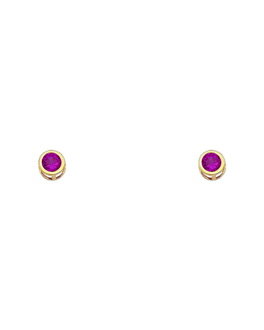 14K Yellow Gold 4mm Round CZ Bezel Screw Back Stud Earrings (JUL) (ST-0203-07)