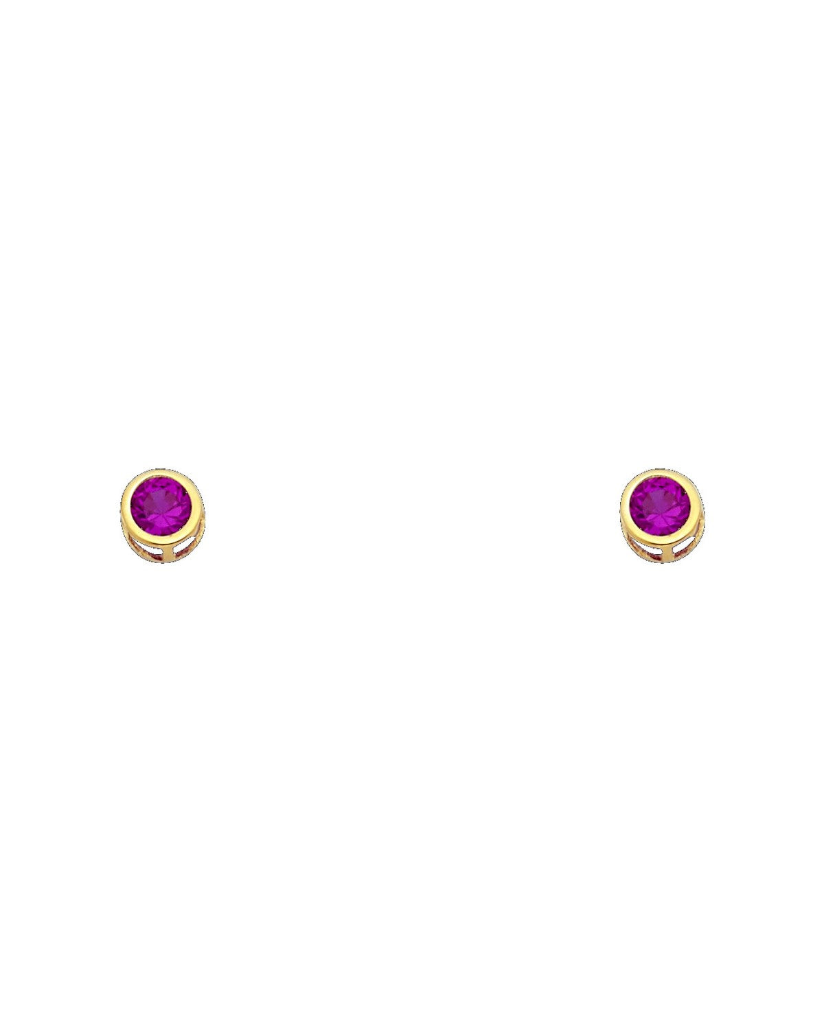 14K Yellow Gold 4mm Round CZ Bezel Screw Back Stud Earrings (JUL) (ST-0203-07)