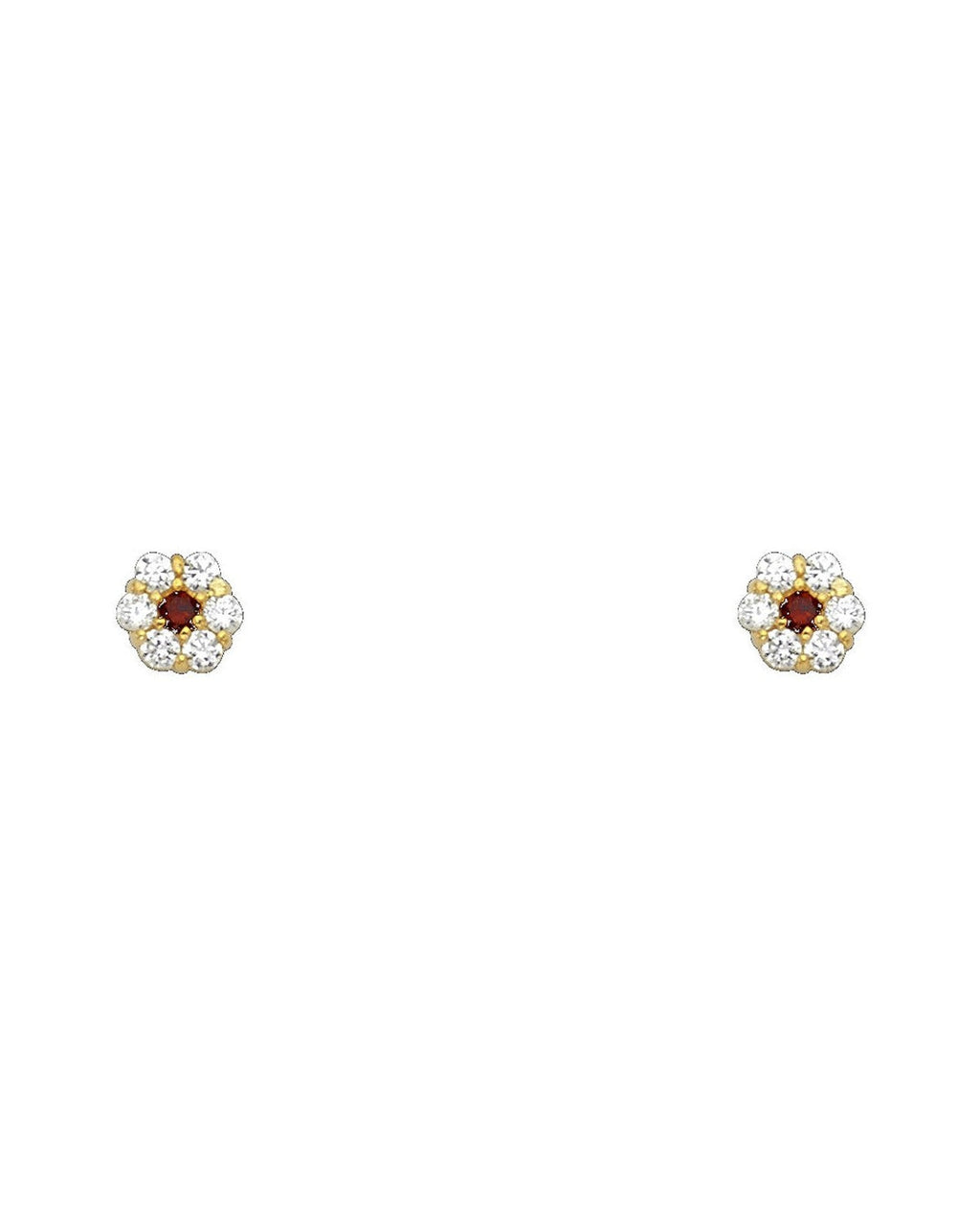 14K Yellow Gold Flower 6 Leaf CZ Screw Back Stud Earrings (JAN) (ST-0204-01)