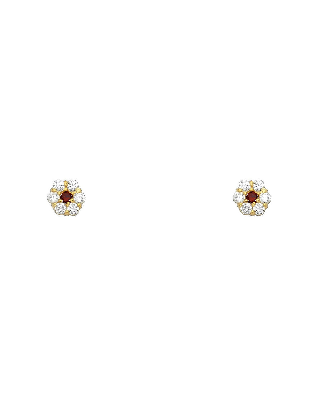 14K Yellow Gold Flower 6 Leaf CZ Screw Back Stud Earrings (FEB) (ST-0204-02)