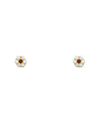 14K Yellow Gold Flower 6 Leaf CZ Screw Back Stud Earrings (FEB) (ST-0204-02)