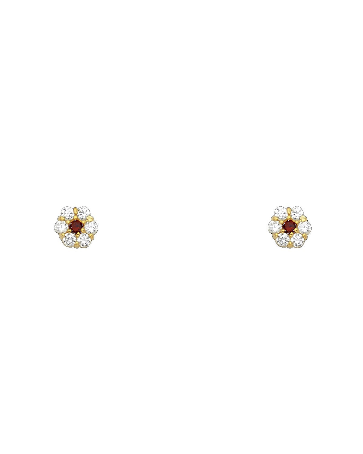 14K Yellow Gold Flower 6 Leaf CZ Screw Back Stud Earrings (FEB) (ST-0204-02)