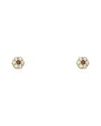 14K Yellow Gold Flower 6 Leaf CZ Screw Back Stud Earrings (JUN) (ST-0204-06)