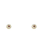 14K Yellow Gold Flower 6 Leaf CZ Screw Back Stud Earrings (JUN) (ST-0204-06)