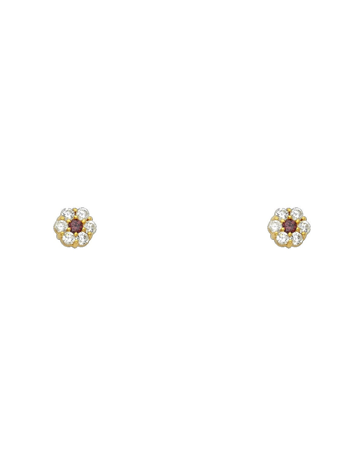 14K Yellow Gold Flower 6 Leaf CZ Screw Back Stud Earrings (JUN) (ST-0204-06)