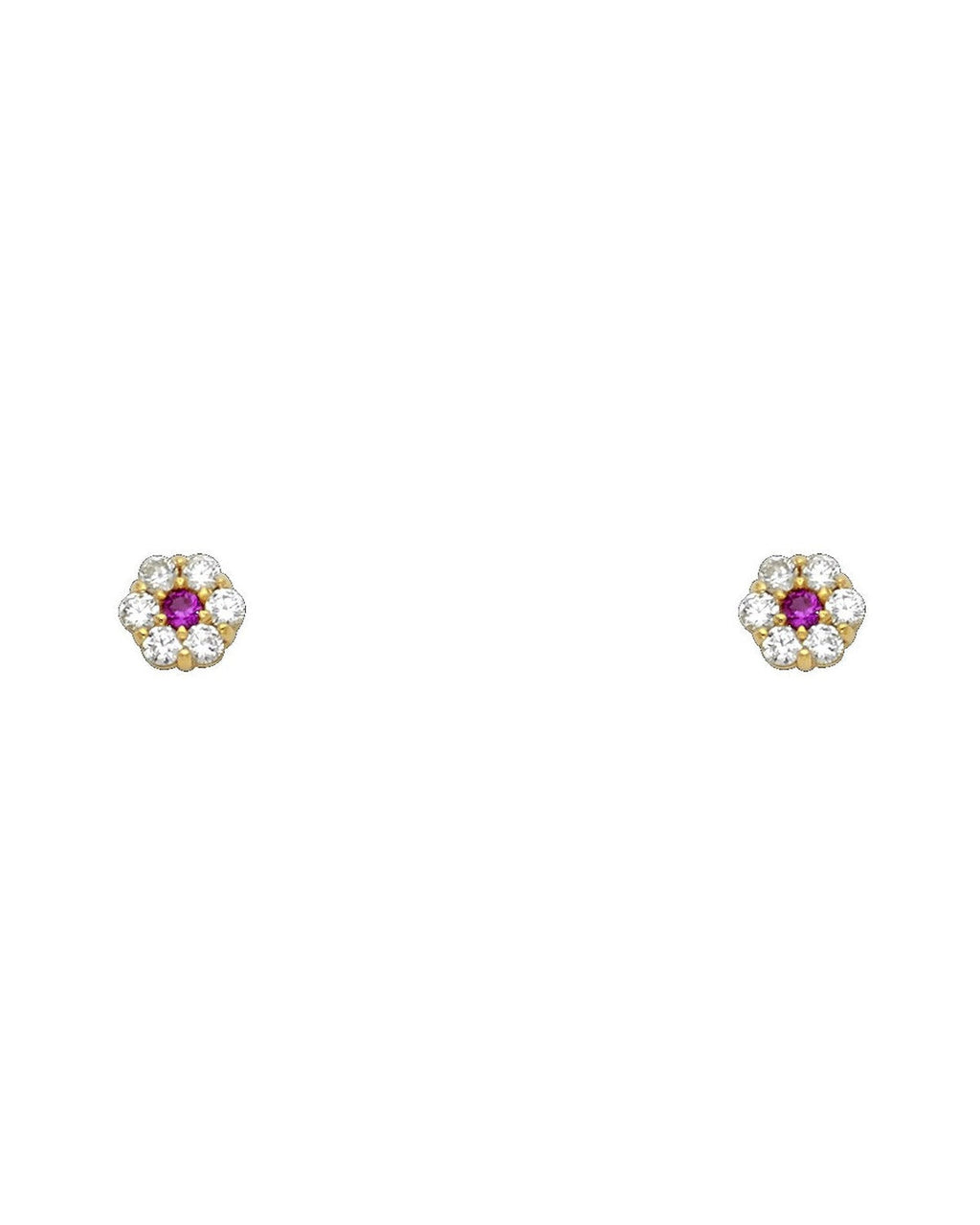 14K Yellow Gold Flower 6 Leaf CZ Screw Back Stud Earrings (JUL) (ST-0204-07)