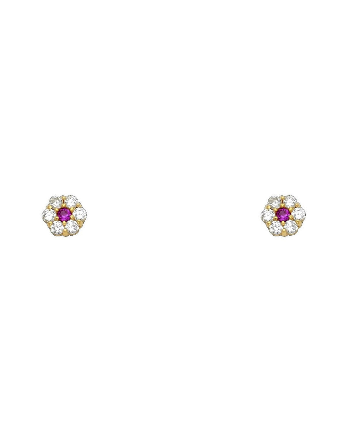 14K Yellow Gold Flower 6 Leaf CZ Screw Back Stud Earrings (JUL) (ST-0204-07)
