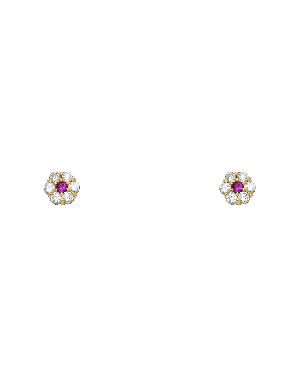 14K Yellow Gold Flower 6 Leaf CZ Screw Back Stud Earrings (JUL) (ST-0204-07)