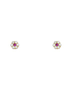14K Yellow Gold Flower 6 Leaf CZ Screw Back Stud Earrings (JUL) (ST-0204-07)