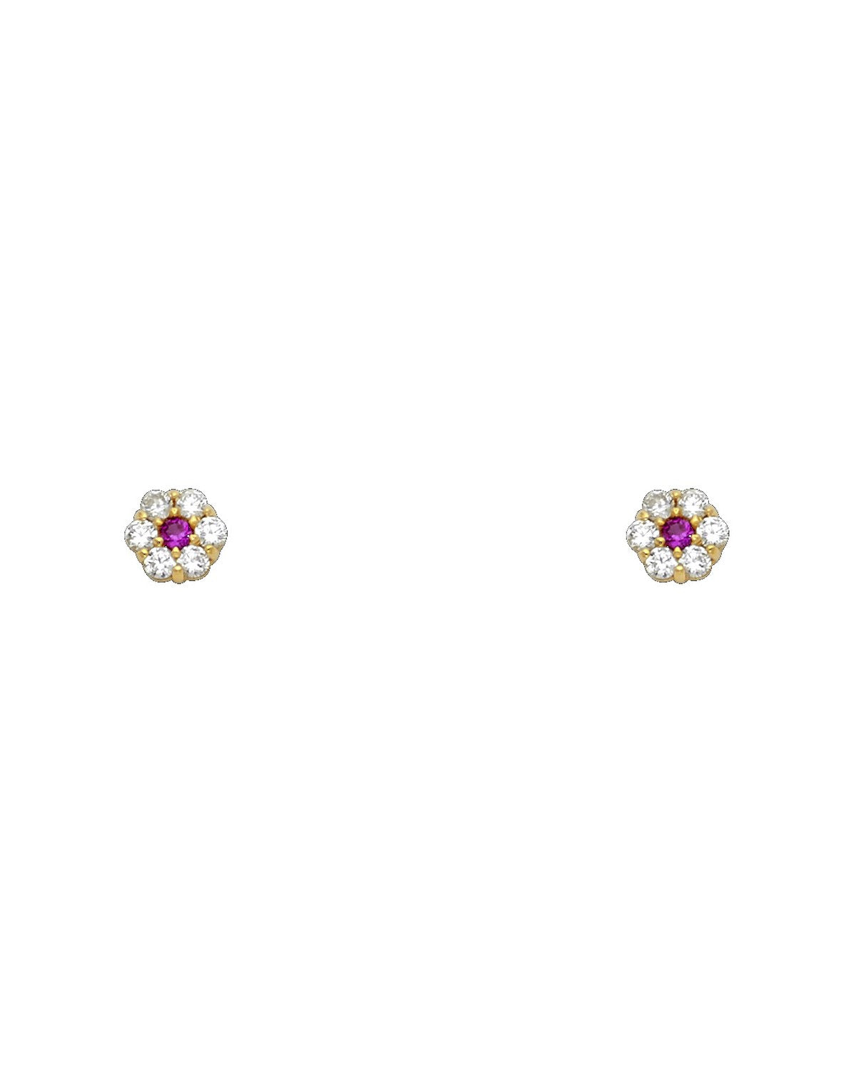 14K Yellow Gold Flower 6 Leaf CZ Screw Back Stud Earrings (JUL) (ST-0204-07)