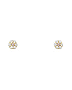 14K Yellow Gold Flower 6 Leaf CZ Screw Back Stud Earrings (OCT) (ST-0204-10)