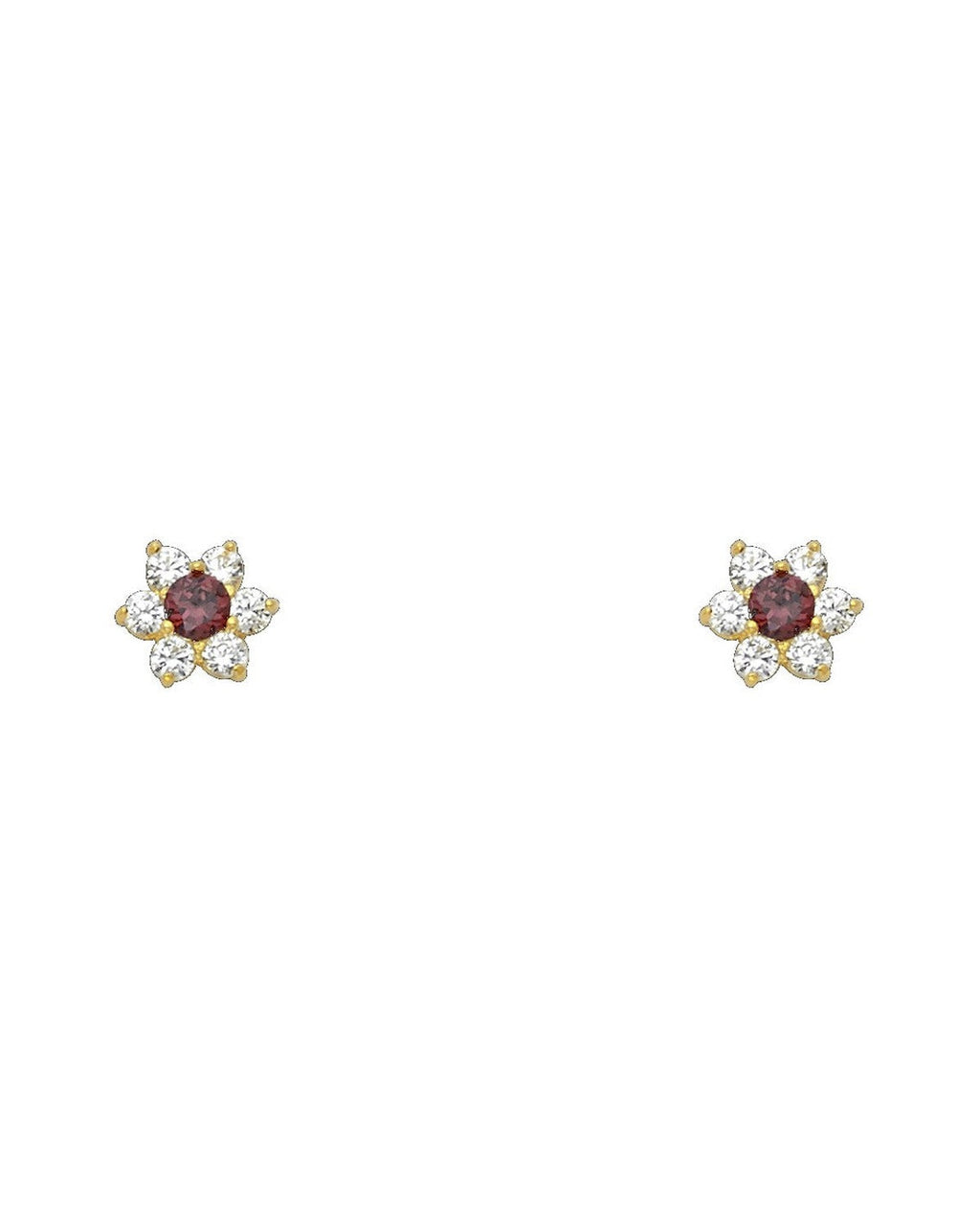 14K Yellow Gold Flower CZ Screw Back Stud Earrings (JUN) (ST-0205-06)