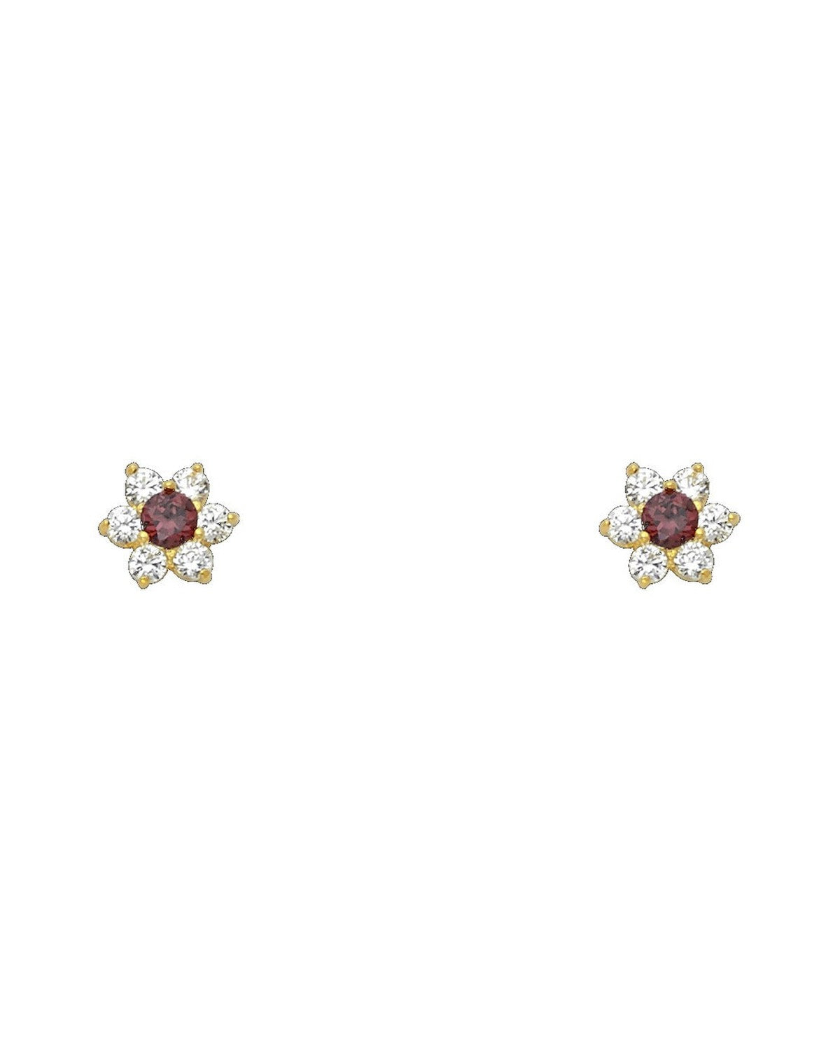 14K Yellow Gold Flower CZ Screw Back Stud Earrings (JUN) (ST-0205-06)
