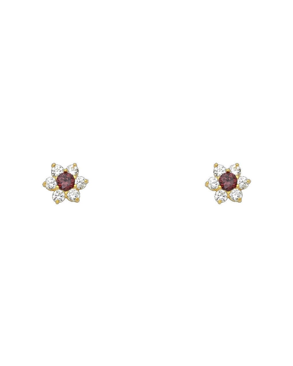 14K Yellow Gold Flower CZ Screw Back Stud Earrings (JUN) (ST-0205-06)
