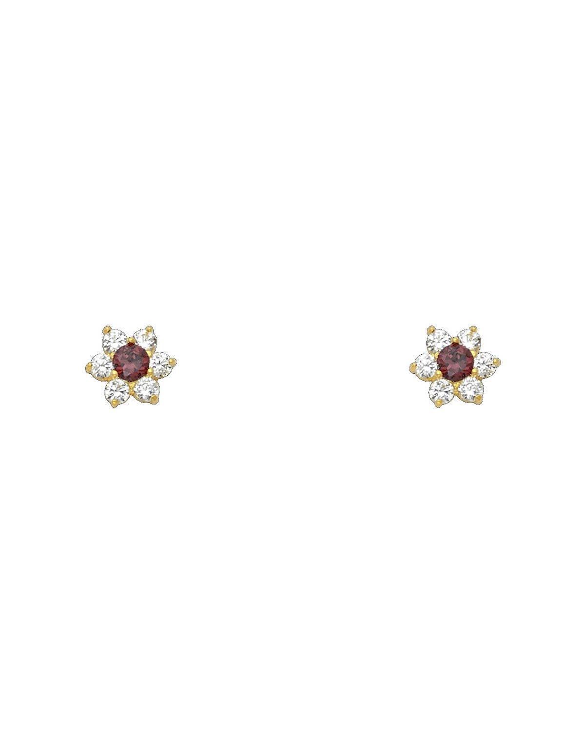 14K Yellow Gold Flower CZ Screw Back Stud Earrings (JUN) (ST-0205-06)
