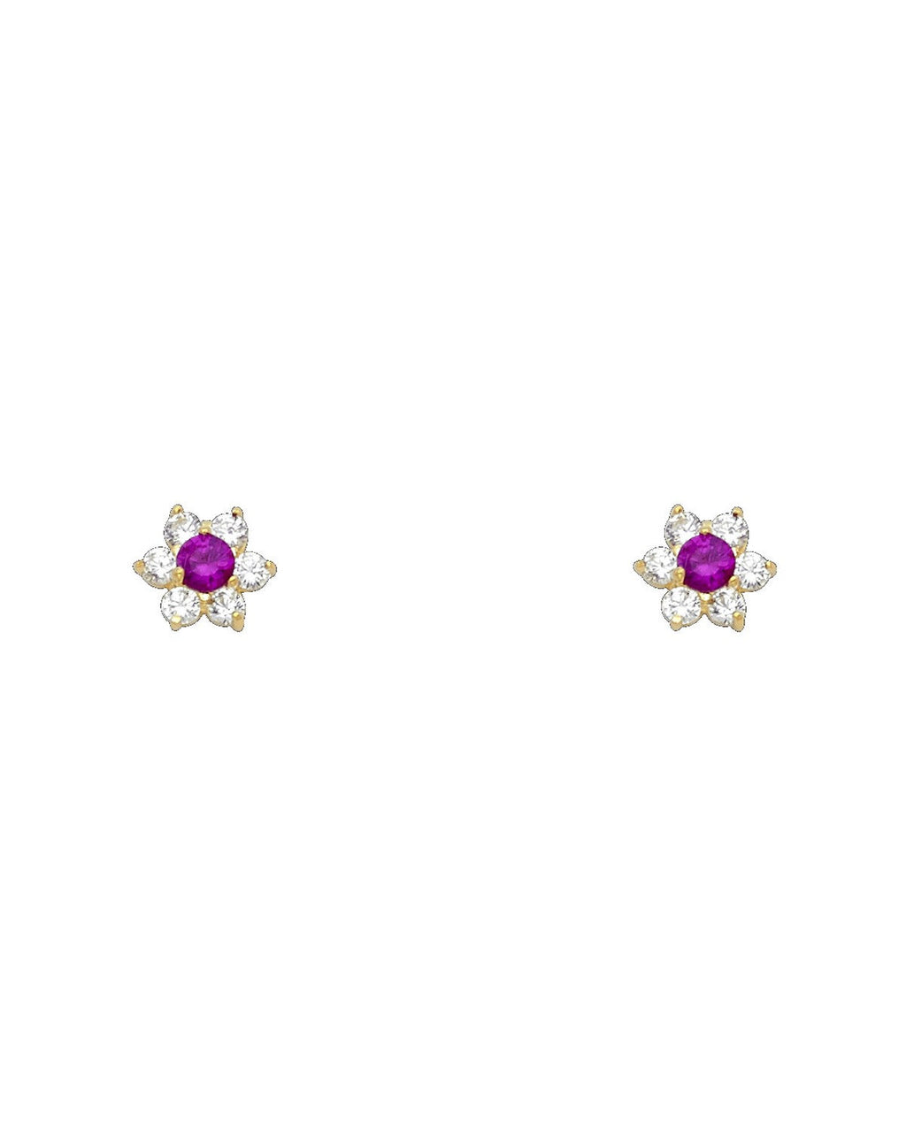 14K Yellow Gold Flower CZ Screw Back Stud Earrings (JUL) (ST-0205-07)