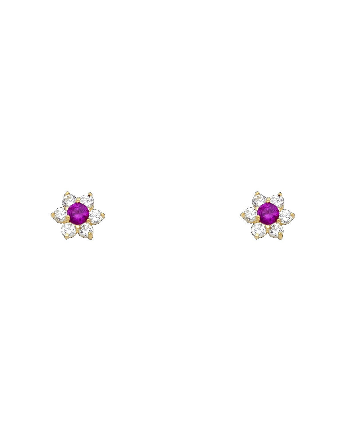 14K Yellow Gold Flower CZ Screw Back Stud Earrings (JUL) (ST-0205-07)