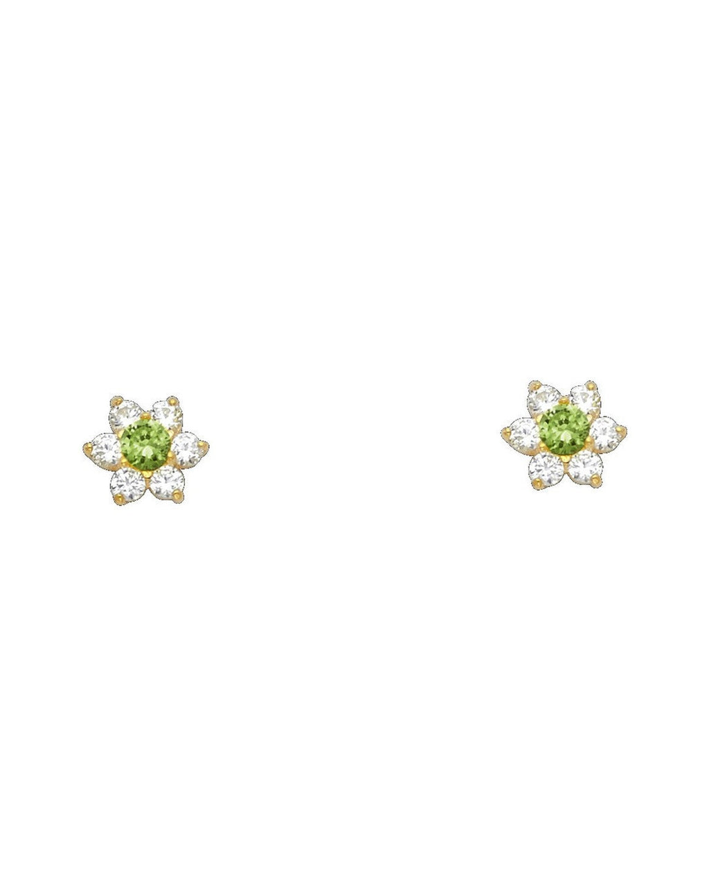 14K Yellow Gold Flower CZ Screw Back Stud Earrings (AUG) (ST-0205-08)