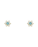 14K Yellow Gold Flower CZ Screw Back Stud Earrings (DEC) (ST-0205-12)