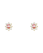 14K Yellow Gold Oval Flower Pink CZ Stud Earrings (ST-0211)