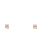 14K Yellow Gold Small 4 Leaf Flower Pink CZ Stud Earrings (ST-0216)