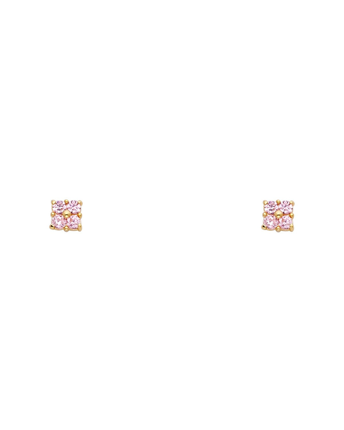 14K Yellow Gold Small 4 Leaf Flower Pink CZ Stud Earrings (ST-0216)