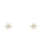 14K Yellow Gold Flower CZ Stud Earrings (ST-0231)