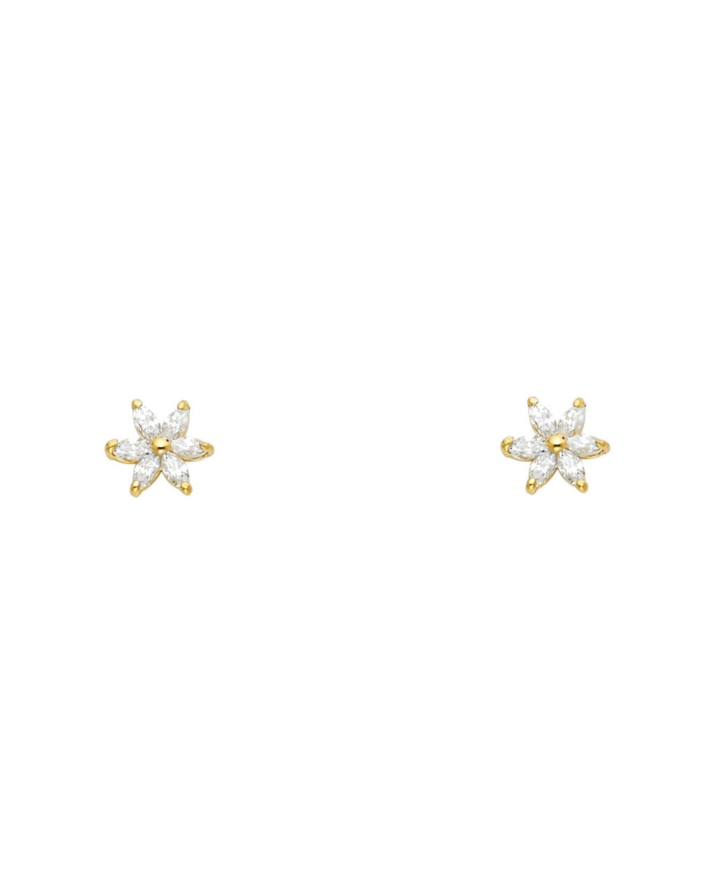 14K Yellow Gold Flower CZ Stud Earrings (ST-0231)