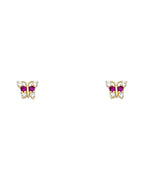 14K Yellow Gold Butterfly Red CZ Stud Earrings (ST-0257)