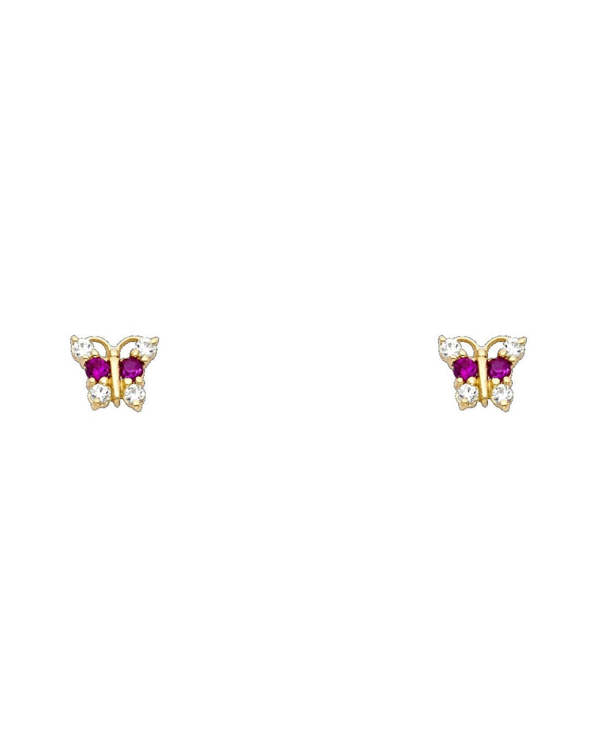 14K Yellow Gold Butterfly Red CZ Stud Earrings (ST-0257)
