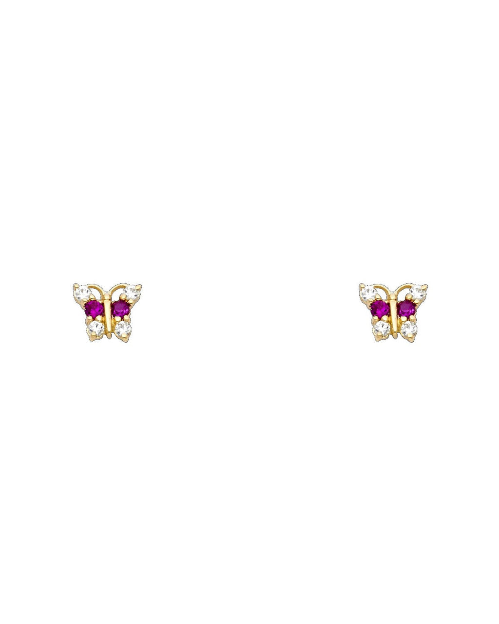 14K Yellow Gold Butterfly Red CZ Stud Earrings (ST-0257)