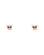 14K Yellow Gold Butterfly Red CZ Stud Earrings (ST-0257)