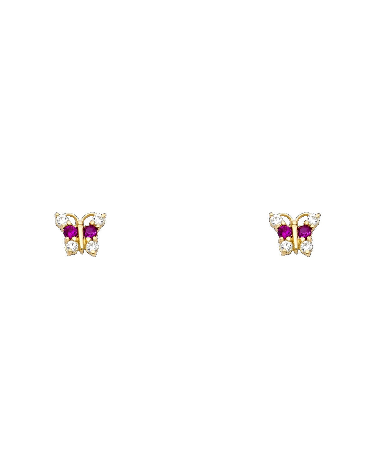 14K Yellow Gold Butterfly Red CZ Stud Earrings (ST-0257)