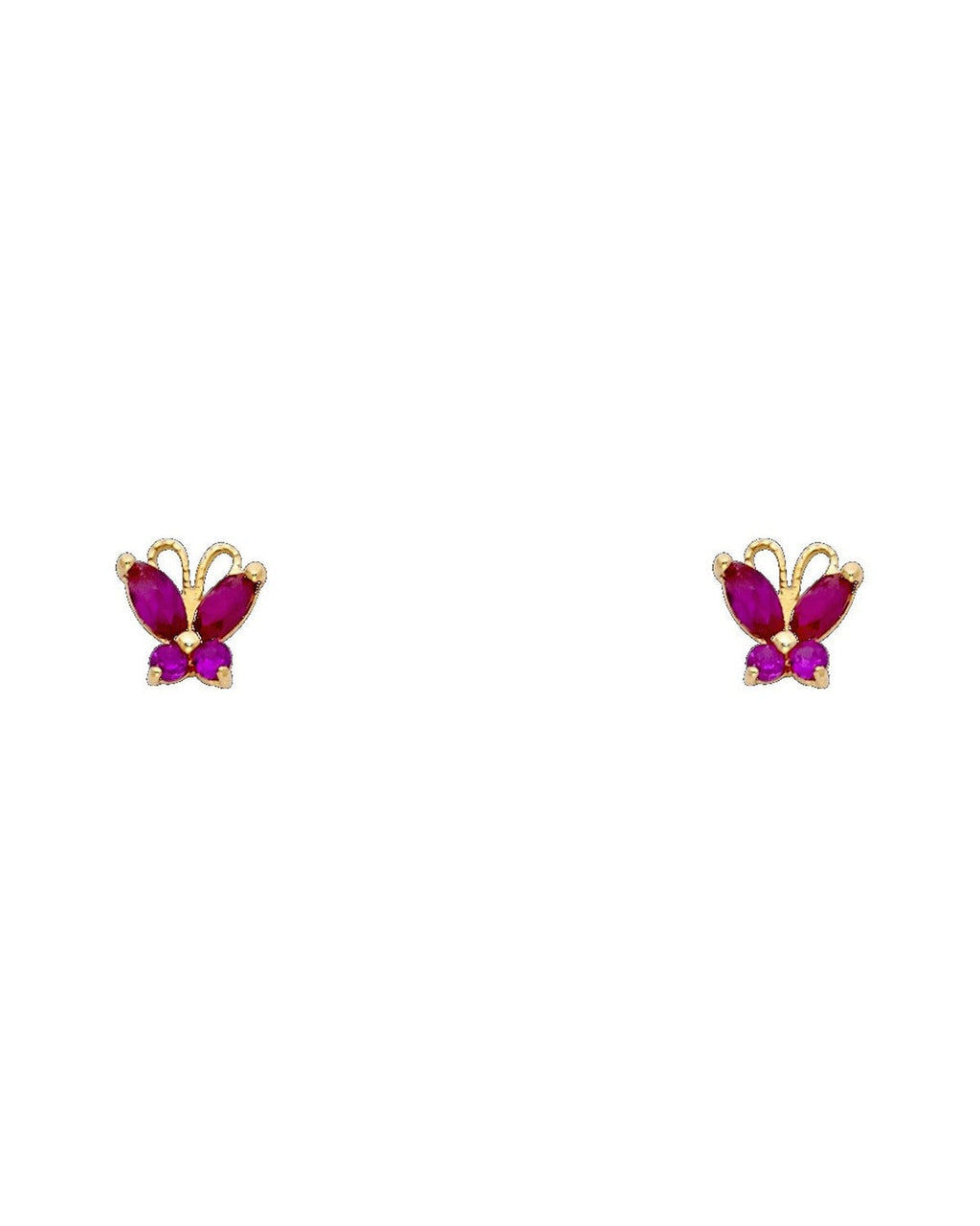14K Yellow Gold Butterfly Red CZ Stud Earrings (ST-0261)