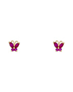 14K Yellow Gold Butterfly Red CZ Stud Earrings (ST-0261)