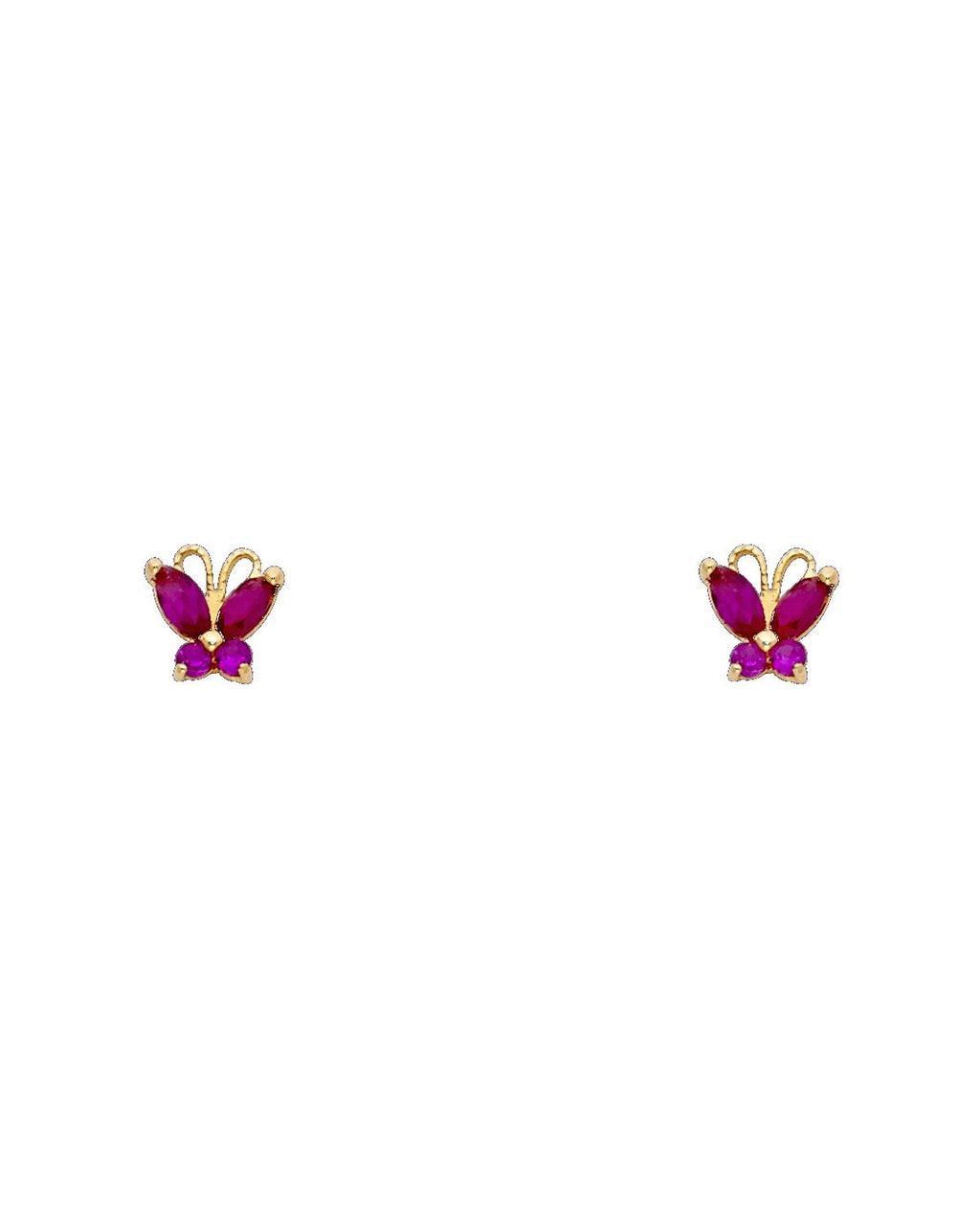 14K Yellow Gold Butterfly Red CZ Stud Earrings (ST-0261)