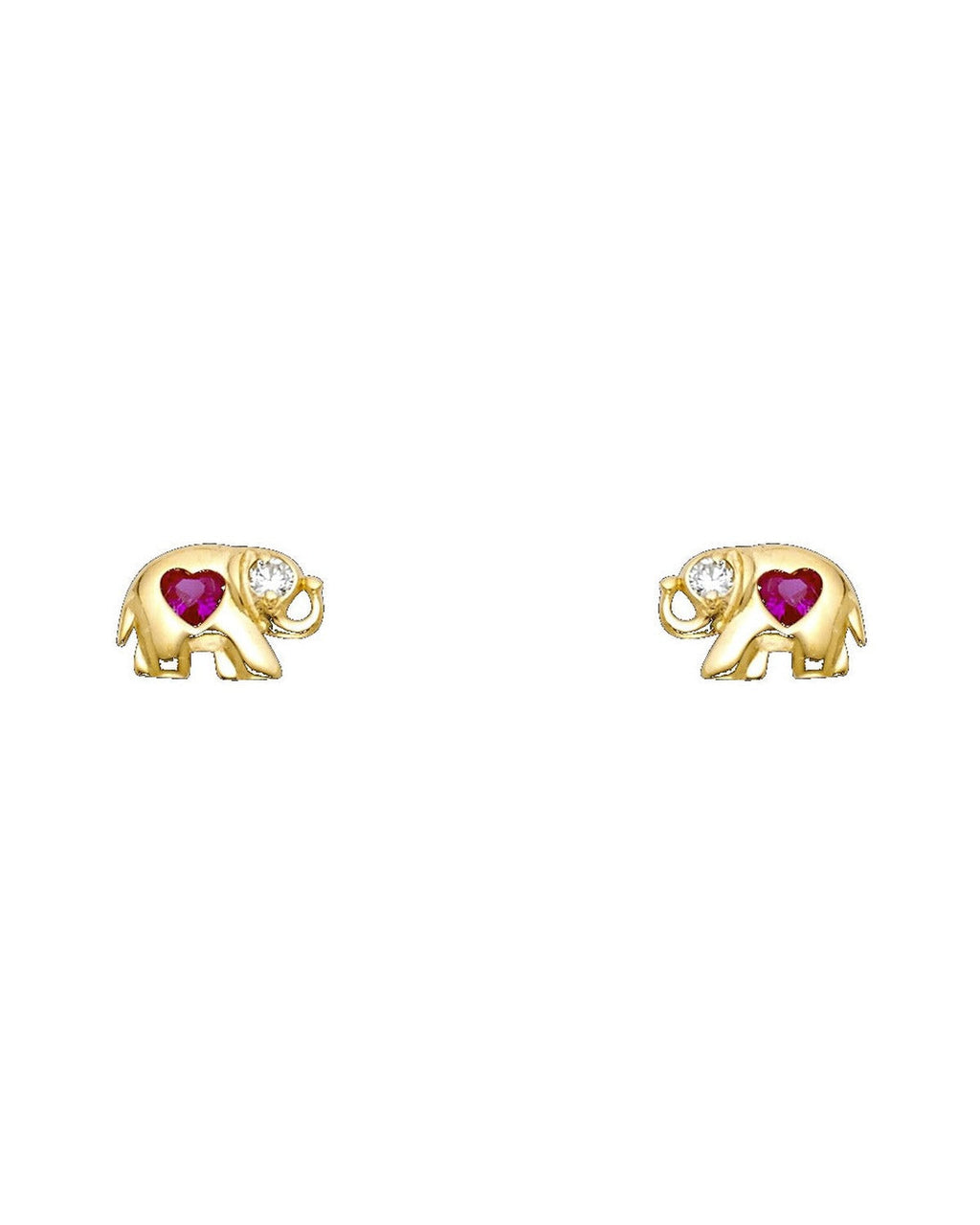 14K Yellow Gold Elephant Red CZ Stud Earrings (ST-0274)