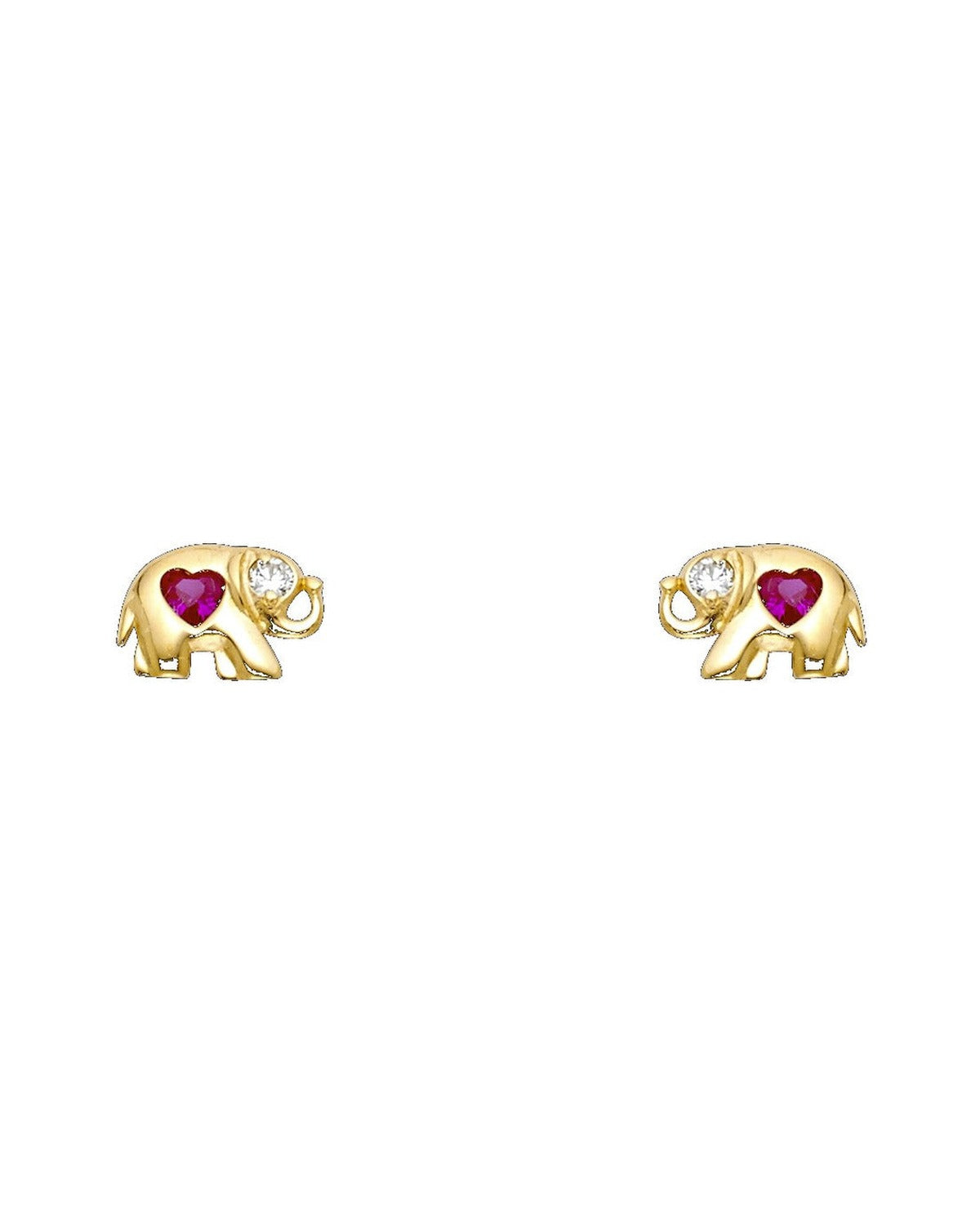 14K Yellow Gold Elephant Red CZ Stud Earrings (ST-0274)