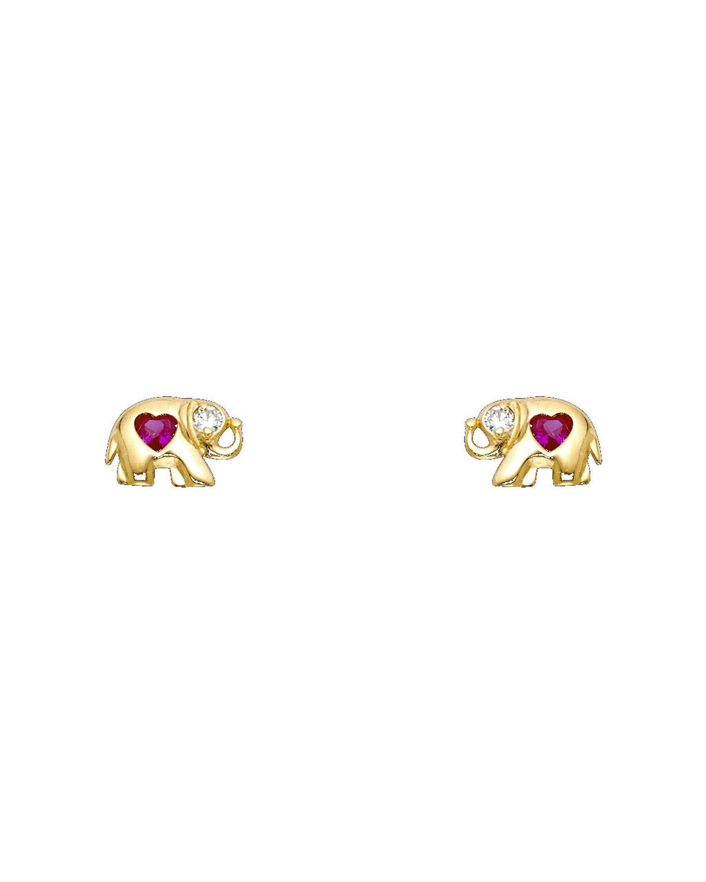 14K Yellow Gold Elephant Red CZ Stud Earrings (ST-0274)