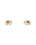 14K Yellow Gold Elephant Red CZ Stud Earrings (ST-0274)